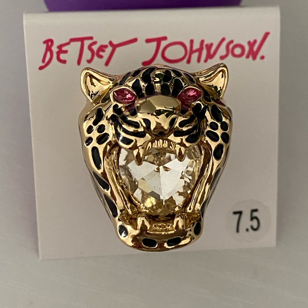 Betsey Johnson cheetah ring w clear gem - RARE! - 7.5 - NWT